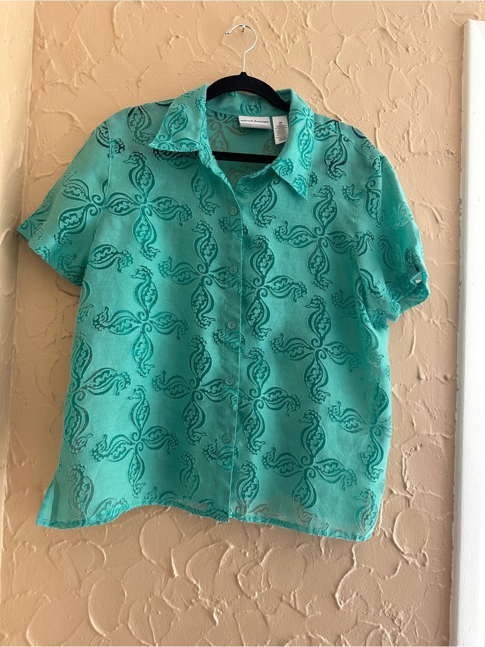 Alfred Dunner Teal Short-Sleeve Button-Down Shirt